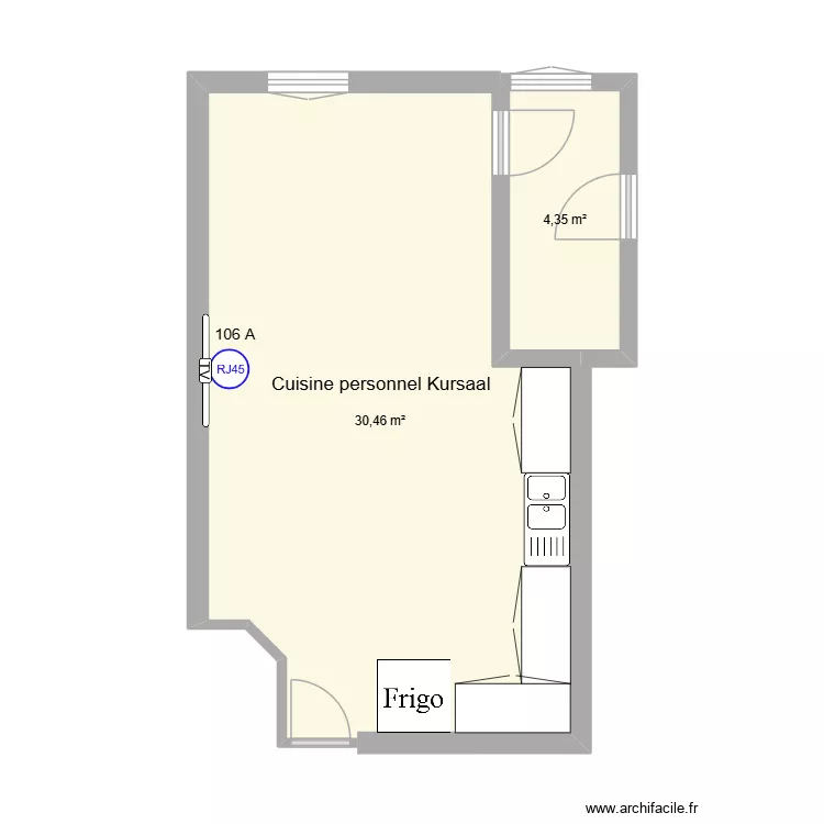 Cuisine personnel Kursaal RJ45. Plan de 2  et 35 m²