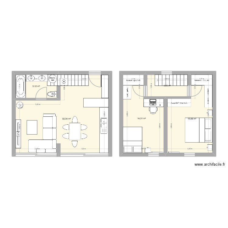 Plan rénovation garage et miellerie. Plan de 5 pièces et 72 m2