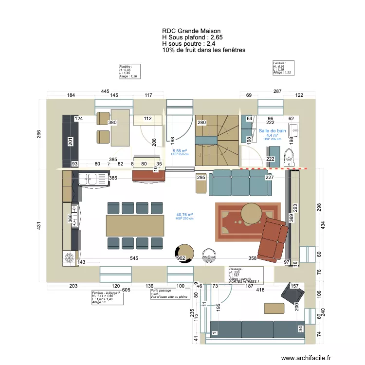2 RDC GM Pertuis Mitaine - Cuisine centrale. Plan de 10 Pièces et 168 m²