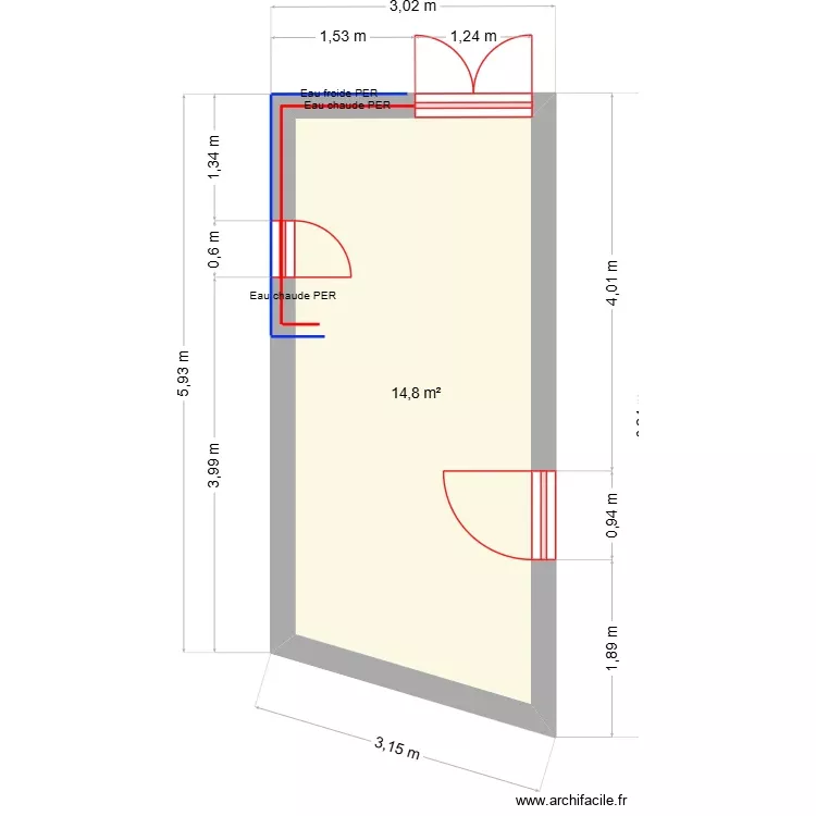 Miellerie apr&egrave;s travaux. Plan de 1 Pièce et 15 m²