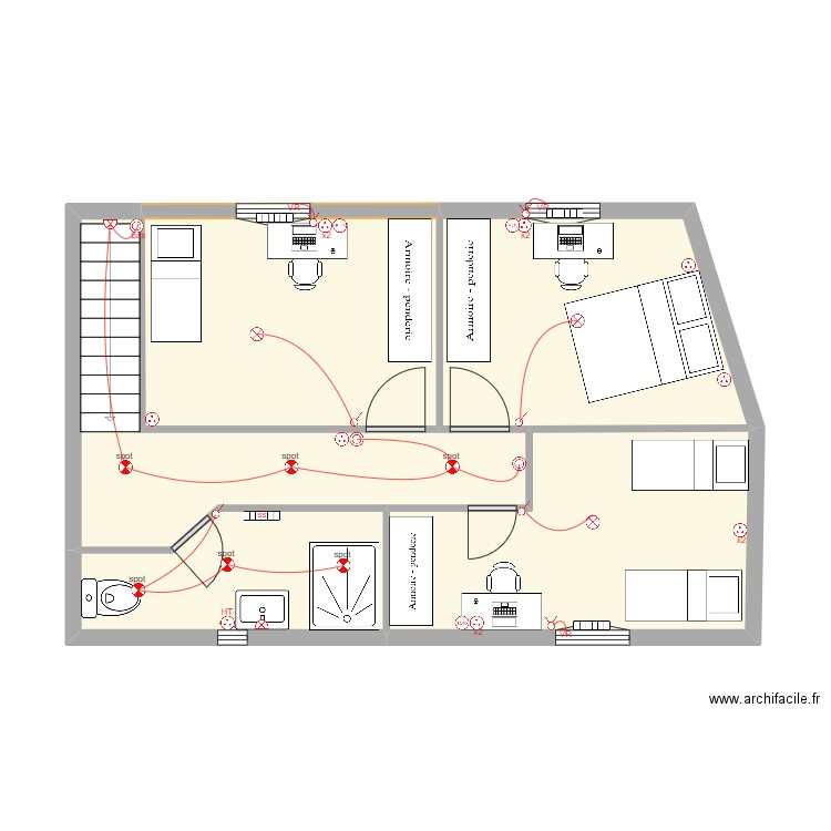 BILMY étage. Plan de 5 pièces et 48 m2