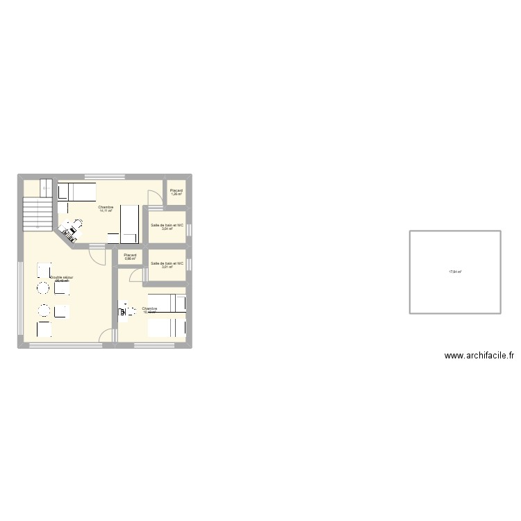 ETAGE 1. Plan de 8 pièces et 76 m2