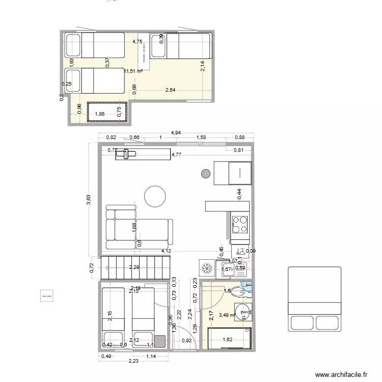 palavas4. Plan de 2 Pièces et 15 m²