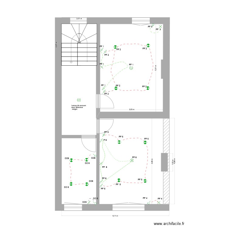 1 er étage éclairage. Plan de 0 pièce et 0 m2