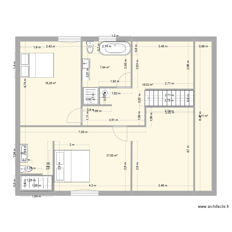 MAISON JB ETAGE. Plan de 5 pièces et 88 m2