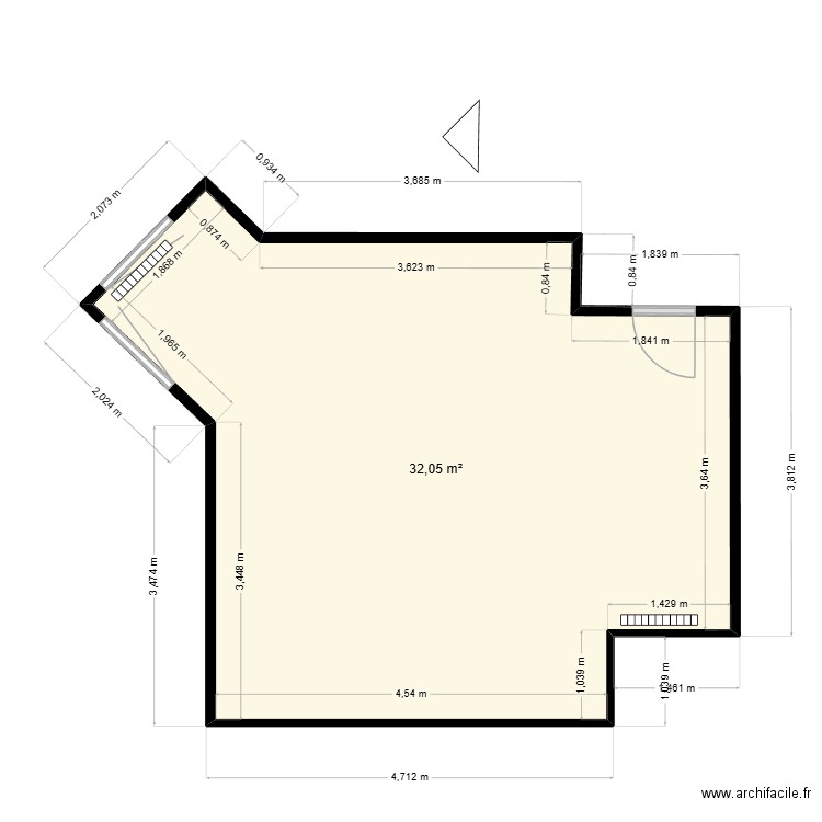 Gde CH etage. Plan de 1 pièce et 32 m2