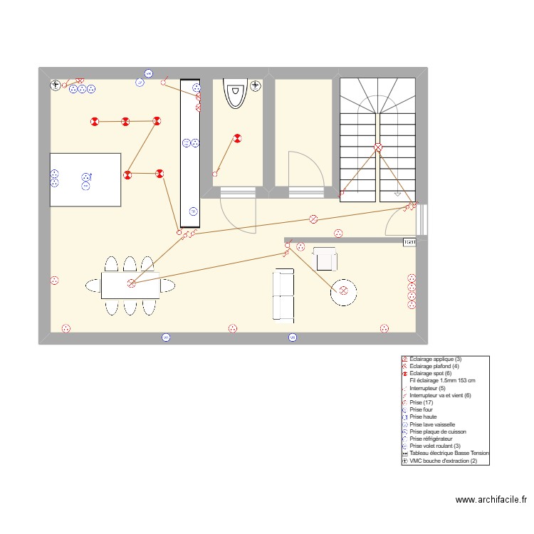 Plan 1er Mél. Plan de 2 pièces et 45 m2