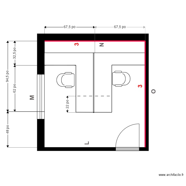 pose bureau avant. Plan de 1 pièce et 12 m2