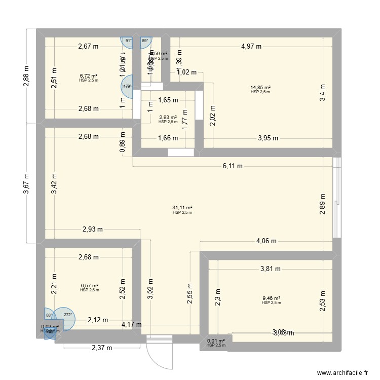 plan 0. Plan de 9 pièces et 72 m2