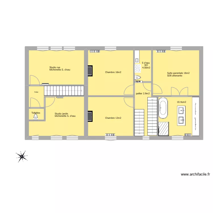 Maison Pajaudi&egrave;re R+1). Plan de 4  et 99 m²