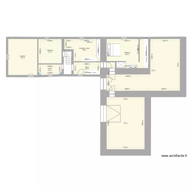 r+1 maison bleu mae version. Plan de r+1 maison bleu mae version. Plan de