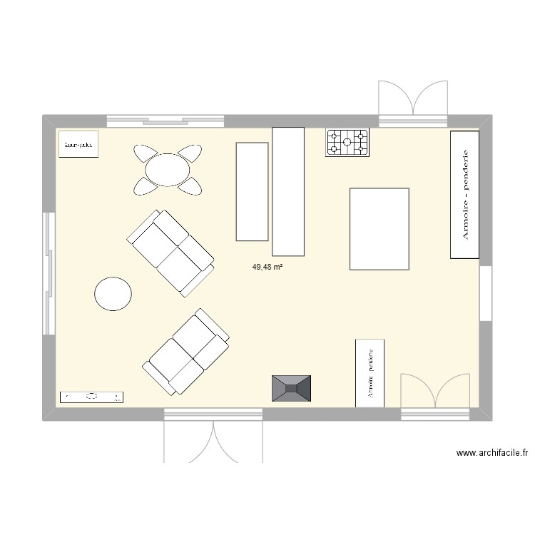 salle a manger. Plan de 1 pièce et 49 m2