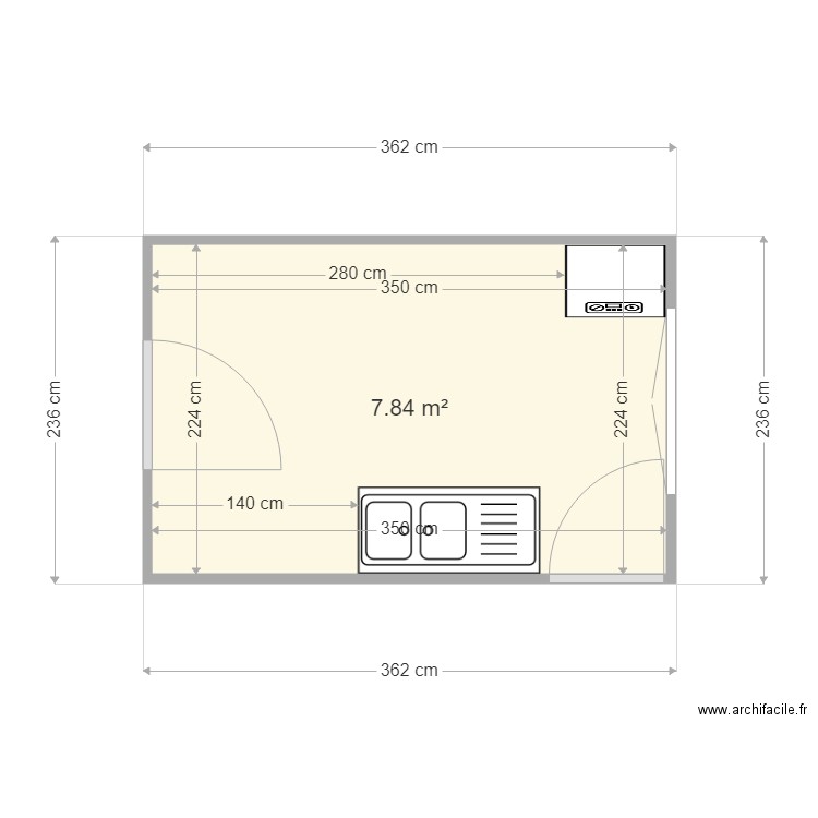 Cuisine existant. Plan de 1 pièce et 8 m2