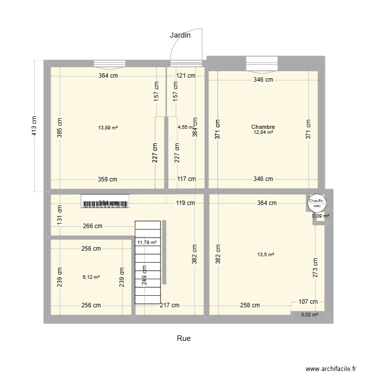 Maison catros RDJ Mars 2024 existant. Plan de 8 pièces et 63 m2