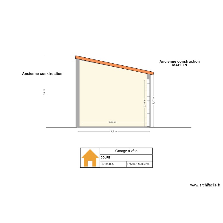 Garage Coupe. Plan de 1 pièce et 9 m2