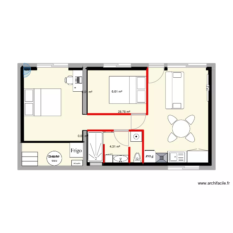 salmon. Plan de 7  et 43 m²