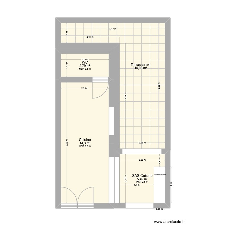 Cuisine + Terrasse + WC - RDC. Plan de 0 pièce et 0 m2