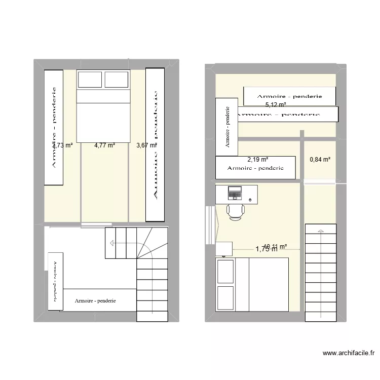 etage chambre dressing. Plan de 7 pièces et 30 m²