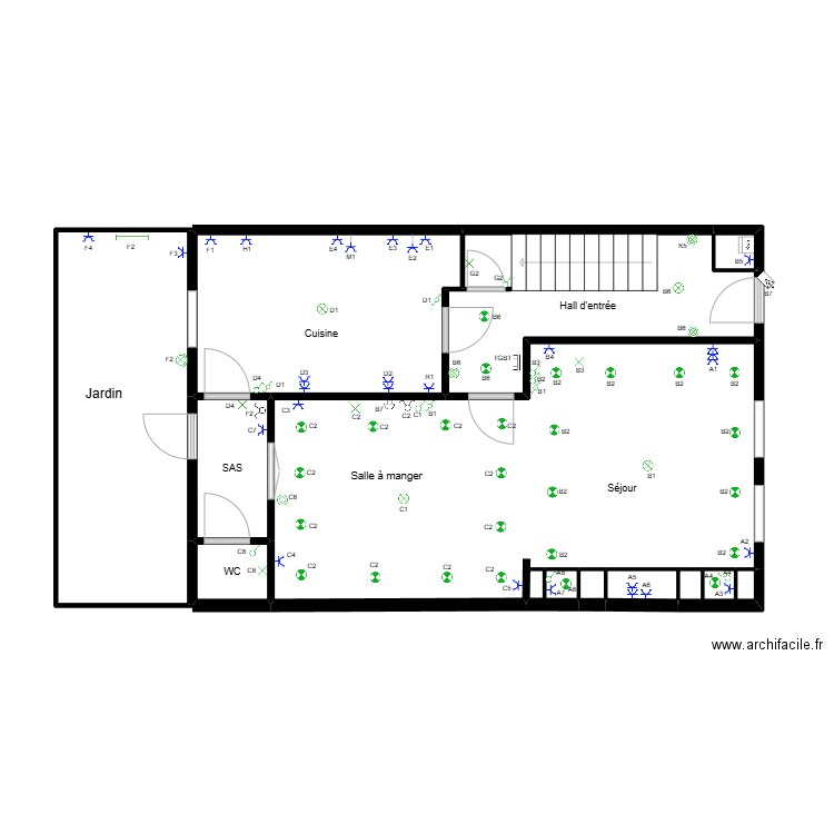 RDC ERIC. Plan de 10 pièces et 78 m2