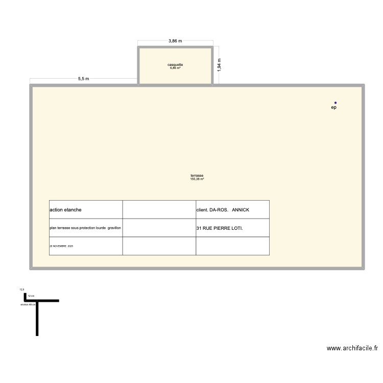 DA ROS. Plan de 2 pièces et 162 m2