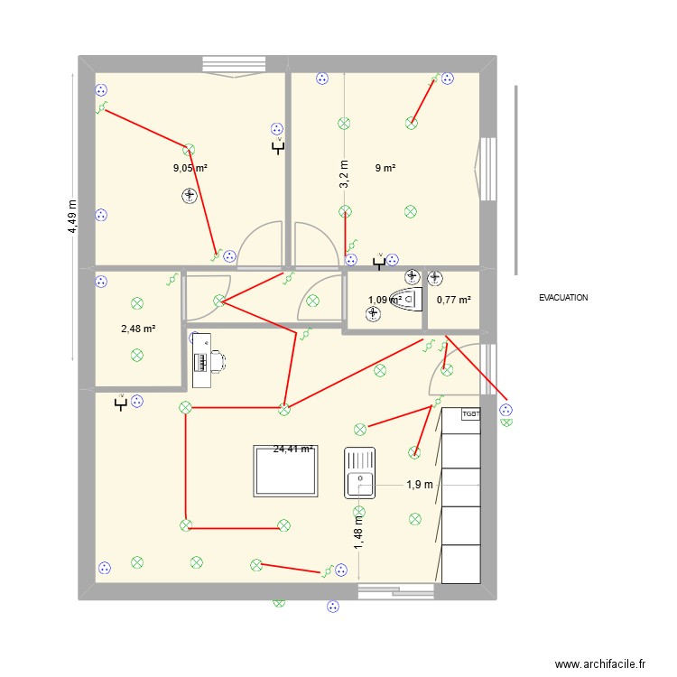 BRUGES ELEC. Plan de 6 pièces et 47 m2