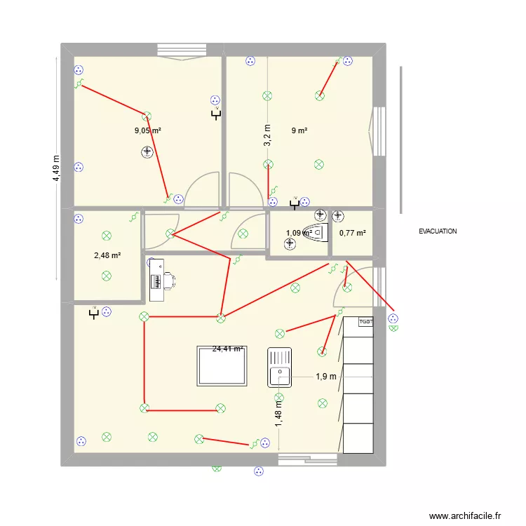BRUGES ELEC. Plan de 6 pièces et 47 m²