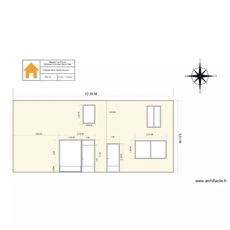 PC 9 Fa&ccedil;ade beige apr&egrave;s travaux. Plan de 