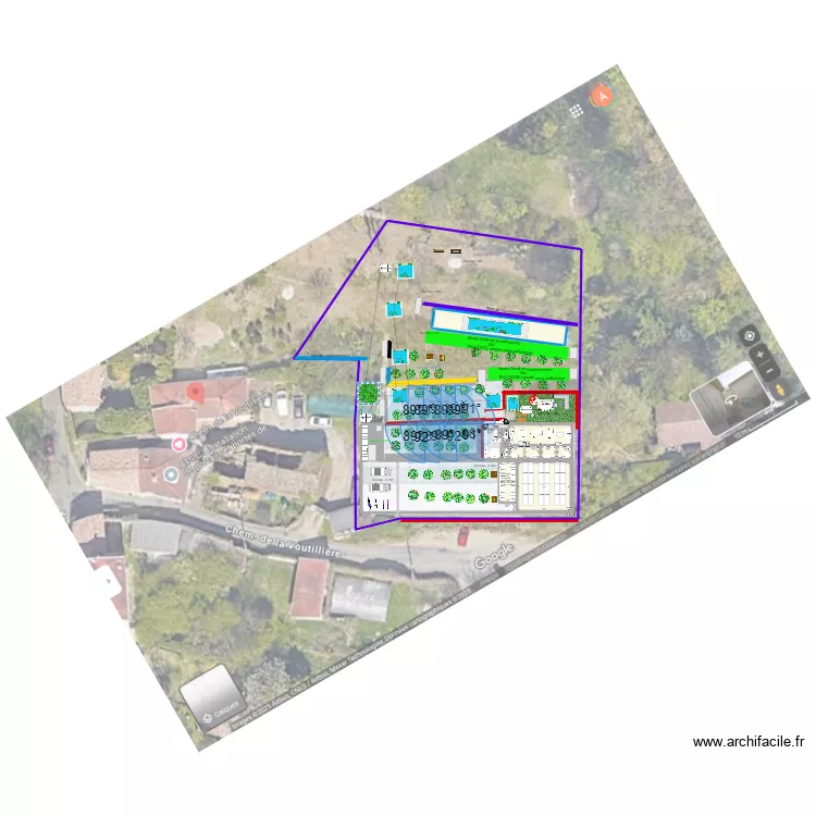 ecloserie + 90m2 couloirs de nage +MUR de SOUTENEMENT +bassins- pediluve +sanitaires+ salle sieste +4 bureaux. Plan de 