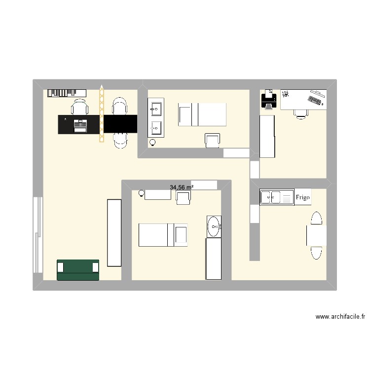 si jolie plan. Plan de 1 pièce et 35 m2
