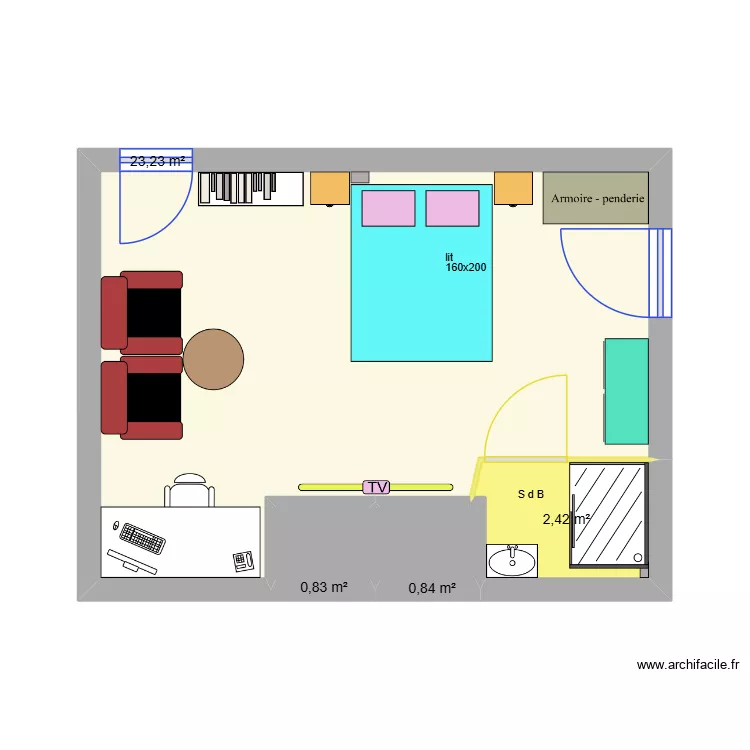 chambre du bas PROJET 02. Plan de 4  et 27 m²