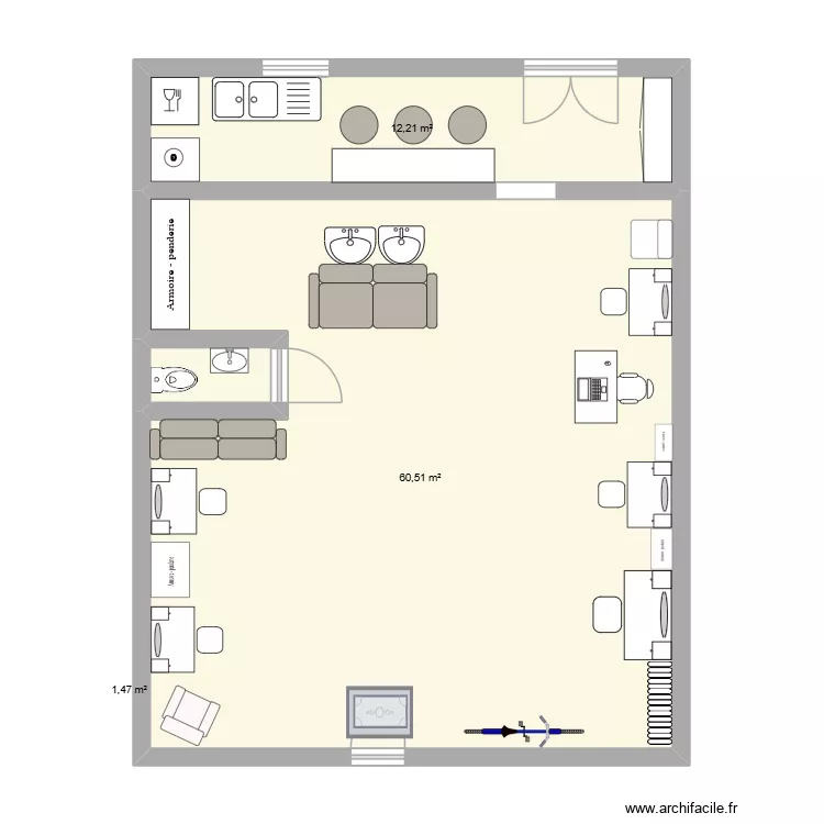 salon md barber. Plan de 3 Pièces et 74 m²