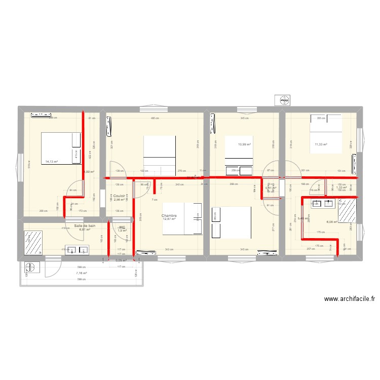 Castelnau 1er étage clim et lit . Plan de 15 pièces et 114 m2