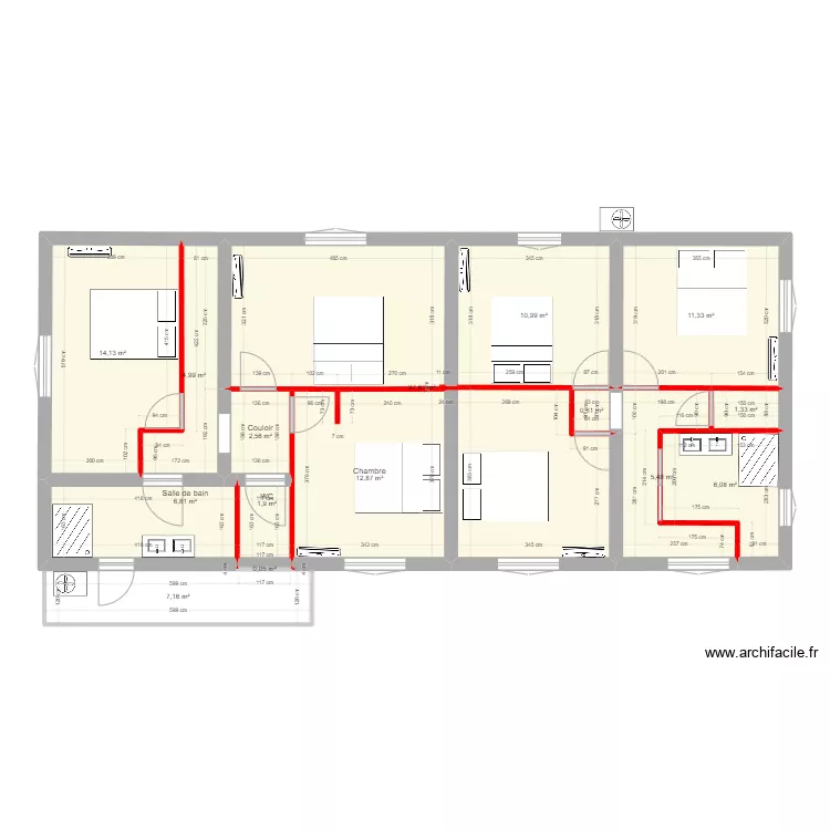 Castelnau 1er &eacute;tage clim et lit . Plan de 