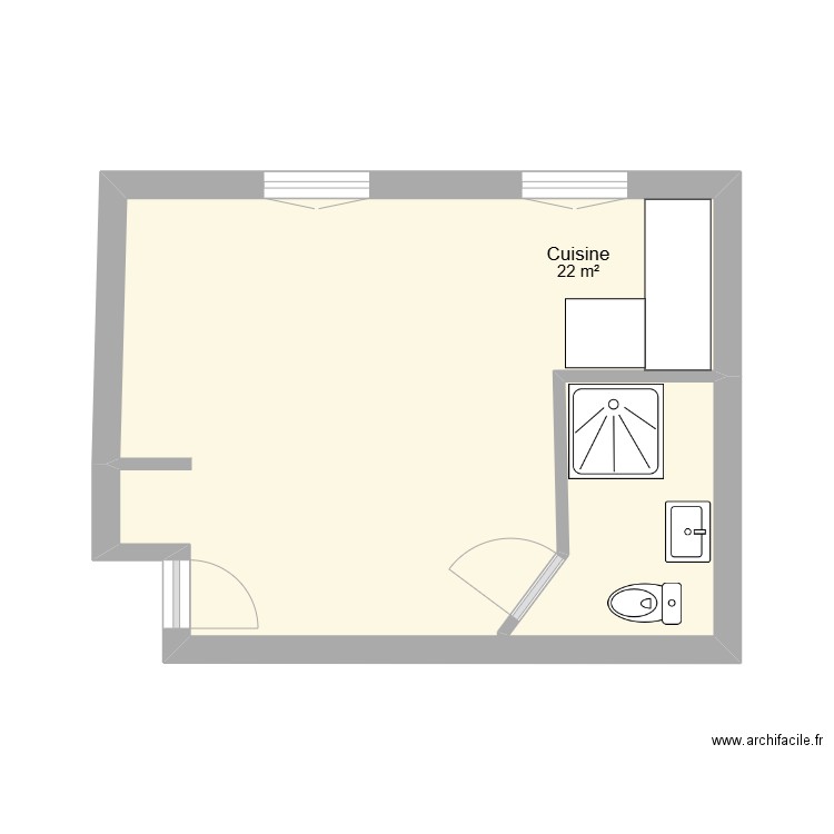Ménilmontant -Gadou. Plan de 1 pièce et 22 m2