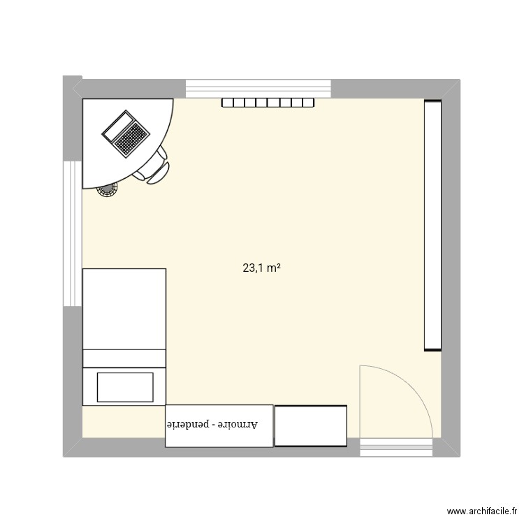 Chambre charly. Plan de 1 pièce et 23 m2
