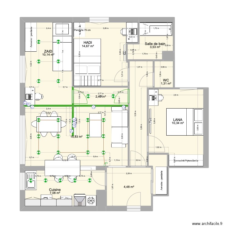 CHEZ LANA V2. Plan de 12 pièces et 72 m2