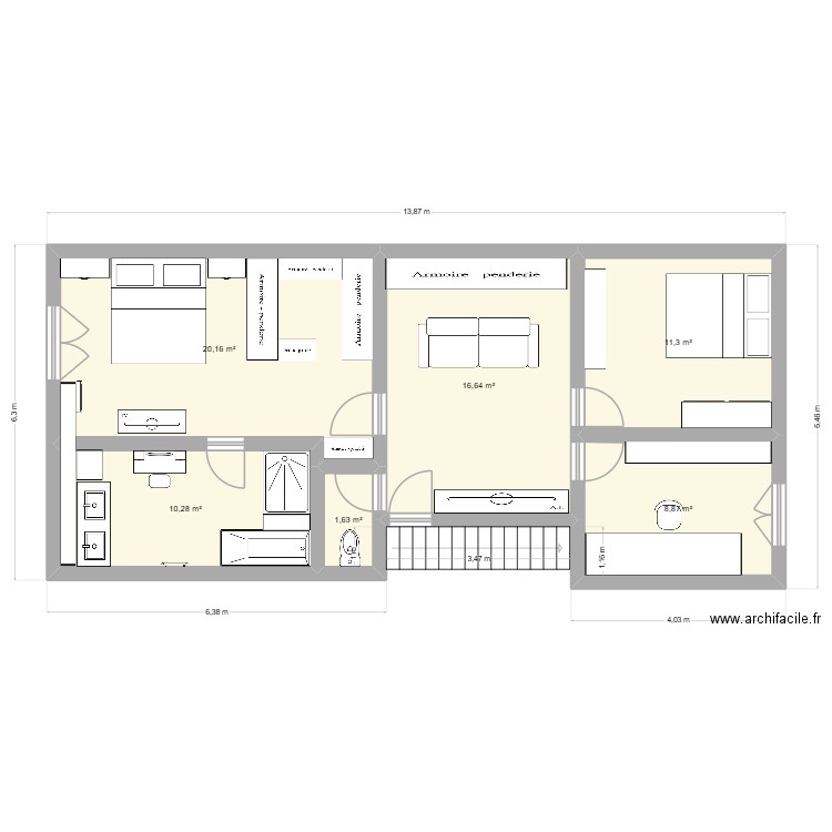chambre v2. Plan de 6 pièces et 69 m2