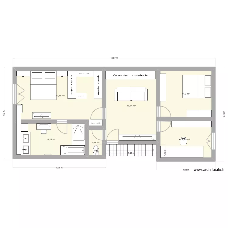chambre v2. Plan de 6  et 69 m²