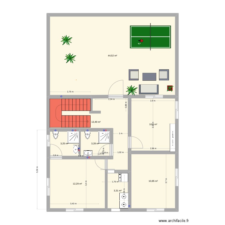 maison haut  plomberie. Plan de 8 pièces et 101 m2