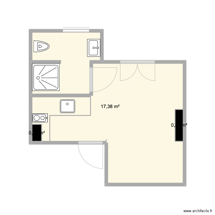 studio jaures 5. Plan de 3 pièces et 18 m2