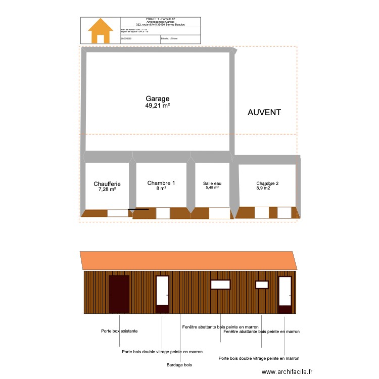 plan box après travaux. Plan de 5 pièces et 79 m2