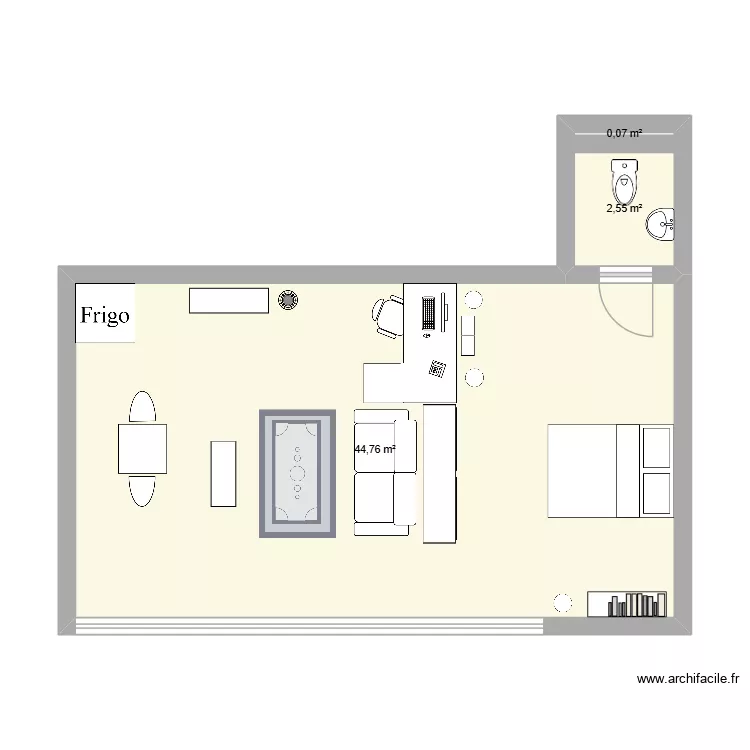 Studio. Plan de 3  et 47 m²