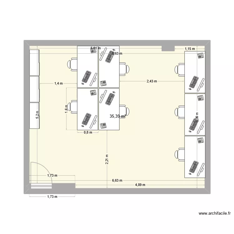 bureau charg&eacute; de collecte 2. Plan de 1  et 35 m²