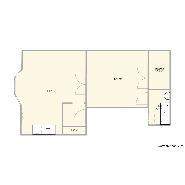 boondael. Plan de 5 pièces et 48 m2