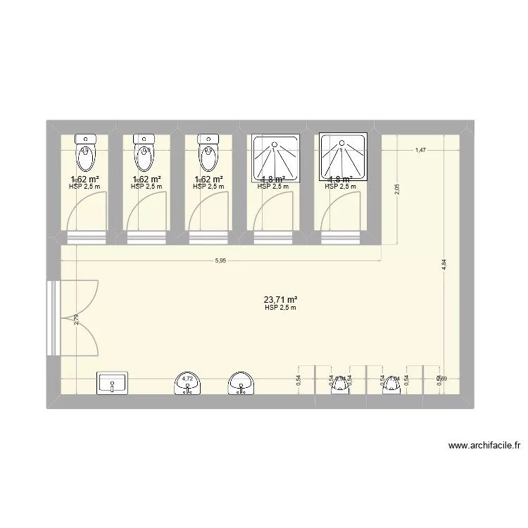 Bâtiment 52 renovation des sanitaires 1étage. Plan de 6 pièces et 32 m² Bâtiment 52 renovation des sanitaires 1étage. Plan de 6 pièces et 32 m²