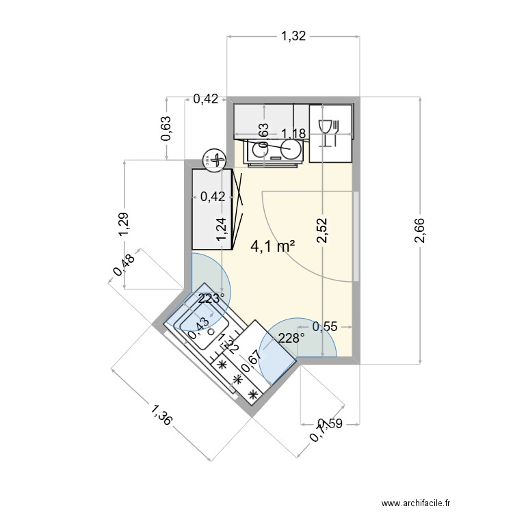 30 Vaugelas. Plan de 1 pièce et 4 m2