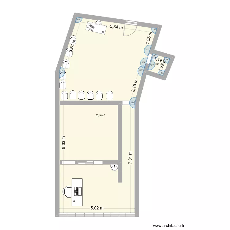 Bureau1. Plan de 2  et 67 m²