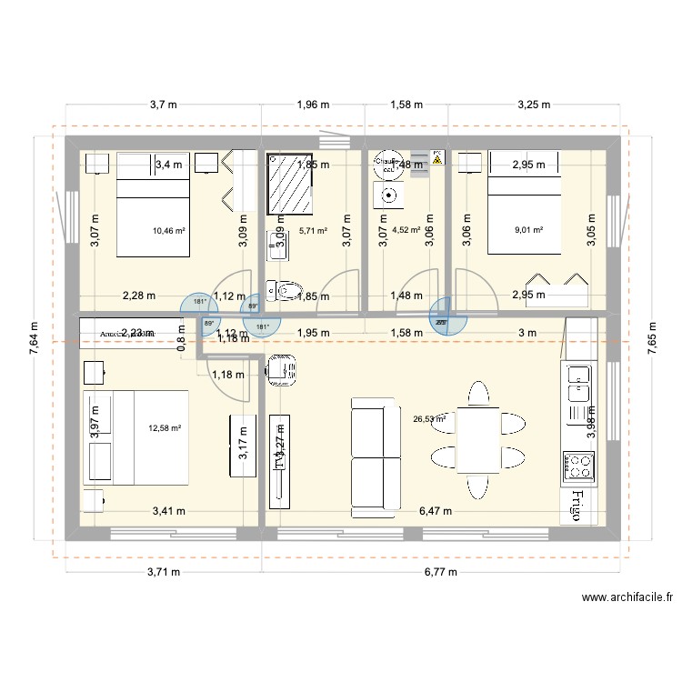 LTSM. Plan de 6 pièces et 69 m2