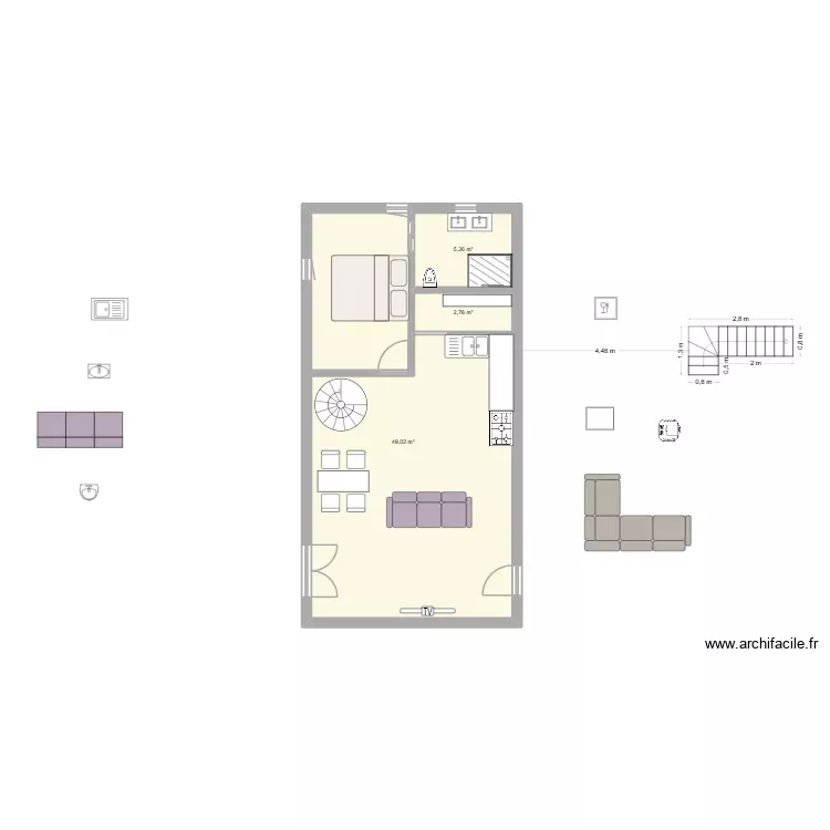 Pramagon. Plan de 3 Pièces et 57 m²
