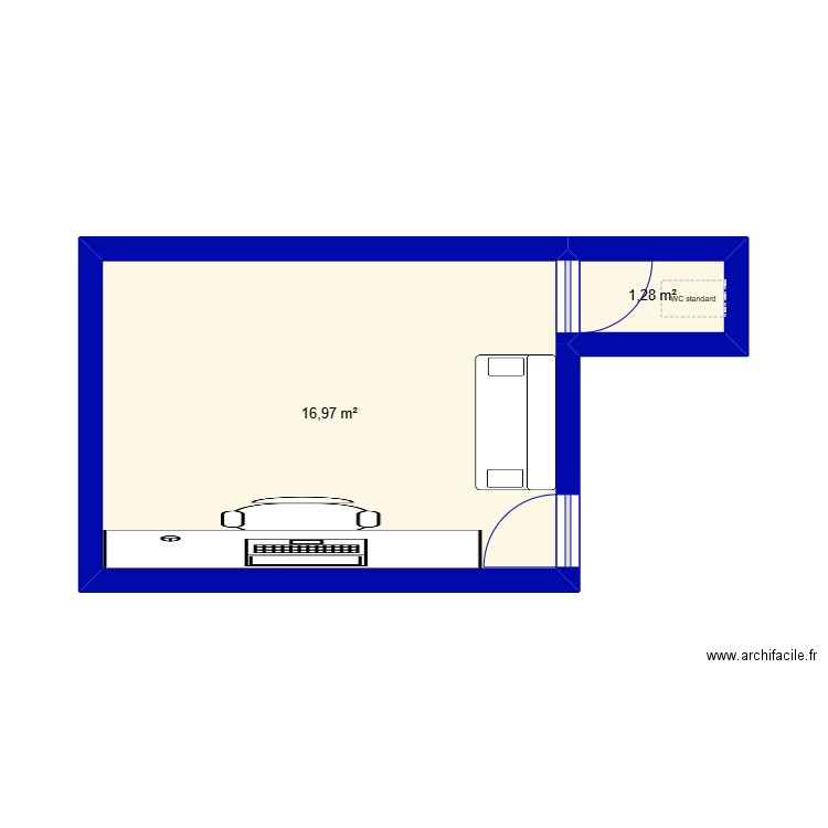 frqf. Plan de 2 pièces et 18 m2